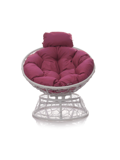 Кресло Папасан с пружинкой мини без ротанга белое, розовая подушка 23073716 No Brand