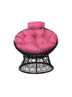 Кресло Папасан мини с ротангом чёрное, розовая подушка 23073704 No Brand