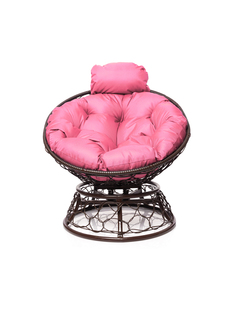 Кресло Папасан с пружинкой мини с ротангом коричневое, розовая подушка 23073772 No Brand