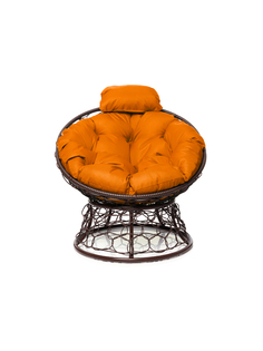 Кресло Папасан мини с ротангом коричневое, оранжевая подушка 23073681 No Brand
