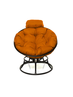 Кресло Папасан с пружинкой мини без ротанга чёрное, оранжевая подушка 23073749 No Brand