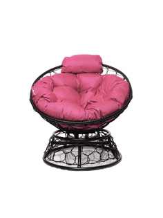 Кресло Папасан с пружинкой мини с ротангом чёрное, розовая подушка 23073794 No Brand