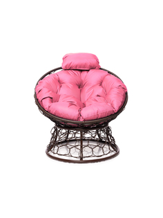 Кресло Папасан мини с ротангом коричневое, розовая подушка 23073682 No Brand
