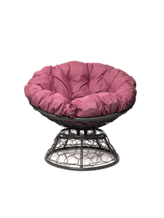 Кресло Папасан с пружинкой с ротангом серое, розовая подушка 23073511 No Brand