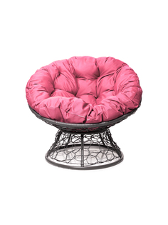 Кресло Папасан с ротангом серое, розовая подушка 23073556 No Brand