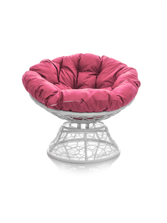 Кресло Папасан с пружинкой с ротангом белое, розовая подушка 23073488 No Brand