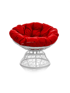 Кресло Папасан с пружинкой с ротангом белое, красная подушка 23073486 No Brand