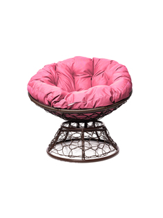 Кресло Папасан с пружинкой с ротангом коричневое, розовая подушка 23073500 No Brand