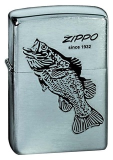 Зажигалка ZIPPO Black Bass, Brushed Chrome, латунь/сталь, серебристая, 38x13x57 мм