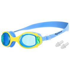 Очки для плавания, детские + беруши, цвет голубой с желтой оправой Onlitop