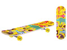Скейтборд деревянный с принтом, колеса PU без света, желтый Игротрейд