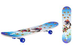 Скейтборд деревянный с принтом, колеса PVC без света, металл, голубой Игротрейд
