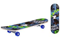 Скейтборд деревянный с принтом, колеса PVC без света, алюминий, синий Игротрейд