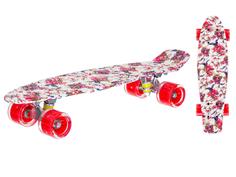 Скейтборд пластиковый с принтом, широкие колеса PU со светом, стойка: алюминиевая, красный Игротрейд