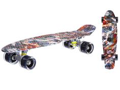Скейтборд пластиковый с принтом, широкие колеса PU со светом, стойка: алюминиевая, синий Игротрейд