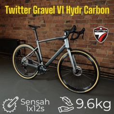 Велосипед Twitter Gravel V1 Full-hydr Carbon 2024, 9.6 кг, 700х25с, 12 скор. 54 см. серый
