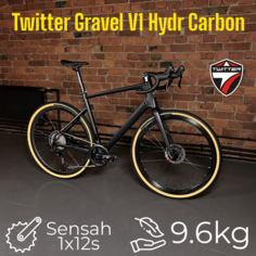Велосипед Twitter Gravel V1 Full-hydr Carbon 2024, 9.6 кг, 700х25с 12 скор. 54 см. черный