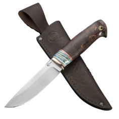 Нож Мастерская Семина Соболь, Bohler S390, литье мельхиор, ценные породы дерева