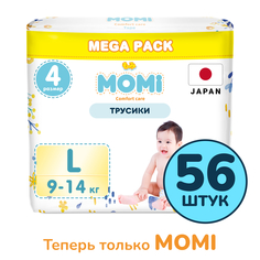 Подгузники-трусики детские Momi 9-14 кг размер 4 L 56шт Comfort Care MEGA pack Mona Liza