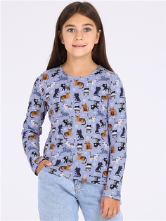 Лонгслив детский Апрель 329дев001нД2Р, полосатые коты на голубом, 146