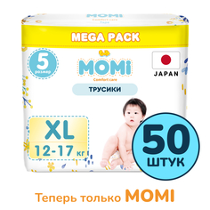 Подгузники-трусики детские Momi 12-17 кг размер 5 XL 50шт Comfort Care MEGA pack Mona Liza