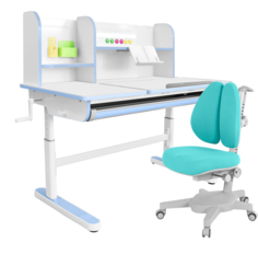 Комплект парта KinderZen Gaudi Plus белый голубой c голубым креслом Armata Duos