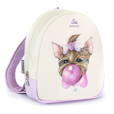 Рюкзак детский YA PLUS YA, собачка с бантиком, бежевый, розовый