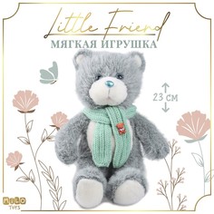 Мягкая игрушка Little Friend, мишка с зелёным шарфом, светло-серый No Brand