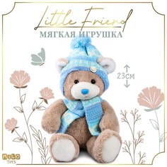 Мягкая игрушка Little Friend Мишка в шапке и шарфе, голубой No Brand