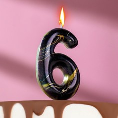 Свеча в торт "Черный мрамор", цифра "6", 8 см Страна Карнавалия