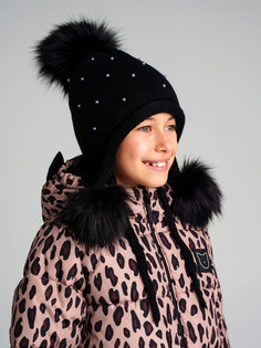 Шапка трикотажная для девочек PlayToday, черный, 56