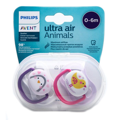 Пустышка ultra air Lime, Пингвин/Птичка, 0-6 мес, 2 шт, для девочек Philips Avent