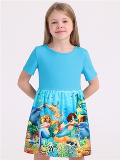 Платье детское Апрель 251дев804нД1Р, светлая бирюза, русалки и дельфины, 116