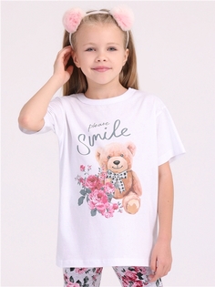 Футболка детская Апрель 1ДДФК4328001, белый Мишка с розами, 146