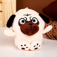 Мягкая игрушка Мопс, 9672522, 10 см, на брелоке бежевый No Brand