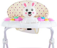 Ходунки OUBAOLOON 1602-1 с игровой музыкальной панелью "Зайка" бело/розовые, 8 колес