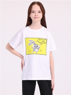 Футболка детская Апрель 237дев001Д2Р, белый Зайка скачет, 140