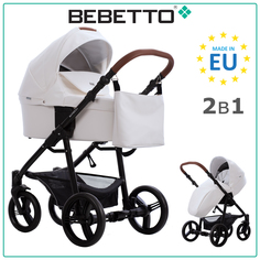 Детская коляска 2 в 1 Bebetto Kitelli PRO 01, белая экокожа, рама черная