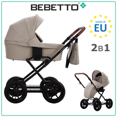 Детская коляска 2 в 1 Bebetto Aquarius PRO 06, светло-бежевая экокожа, рама черная