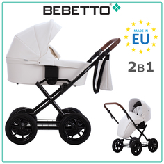 Детская коляска 2 в 1 Bebetto Aquarius PRO 01, белая экокожа, рама черная