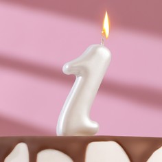 Свеча для торта "Овал" цифра "1", большая, жемчужный, 5,5 см, (3шт.) Дарим красиво