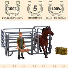 Набор фигурок Masai Mara: Лошадь, фермер, ограждение, щетка, 5 предметов MM214-320