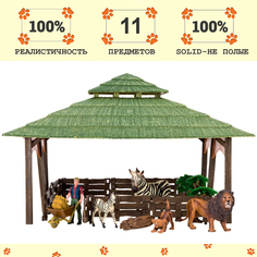 Игровой набор Masai Mara На ферме , Ферма, львы, зебры, фермер, инвентарь, 11 предметов
