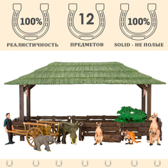 Игровой набор Masai Mara На ферме , Ферма, кенгуру, слоны, фермер, инвентарь, 12 предметов