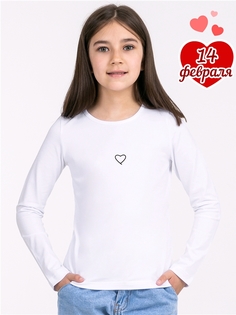 Лонгслив детский Апрель 1ДДЛД3569001, белый Контурное сердечко, 128