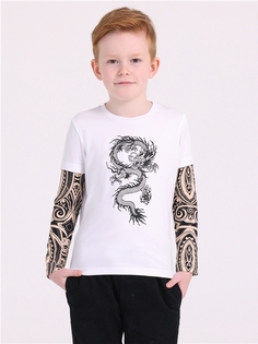 Лонгслив детский Апрель 296804няД1, белый+тату ацтеков Японский дракон, 110