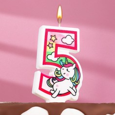 Свеча в торт "Единорог с шариком", цифра 5, розовый, 6,5 см Страна Карнавалия