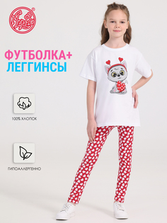 Костюм повседневный Апрель 2ДДР5706001н, сердечки на красном Серый кот с сердцем, 128