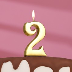 Свеча в торт цифра "2", 5,5х3 см, золото Страна Карнавалия