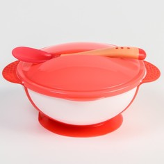 Крошка Я Набор детской посуды: миска на присоске 340мл., с крышкой, термоложка, цвет розов